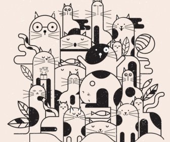 Dibujo Plano Retro De La Pintura Del Gato