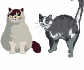 Cat Pet Icons Grey Fur Design Cartoon Sketch