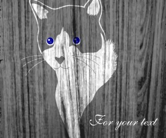 Cat Portrait Drawing Retro Style Wooden Background