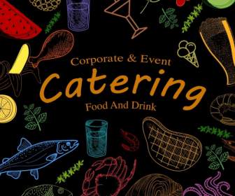 Catering Event Essen Symbole Dunkel Bunten Bannergestaltung