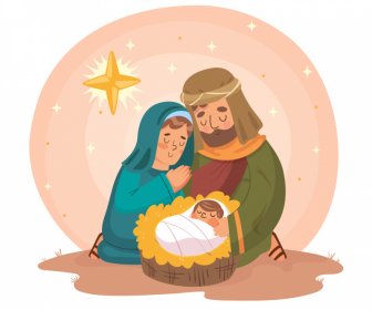 catholic xmas decorative backdrop newborn christ sketch cartoon characters