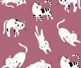 Cats Background Cute Cartoon Icons White Pink Decor