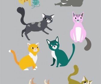 Coleção De Gatos Com Vários Estilos De Cor