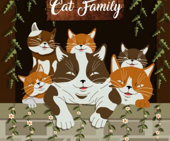猫の家族カードカバーテンプレート