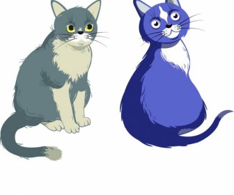 Kucing Lucu Ikon Karakter Kartun Desain Berwarna