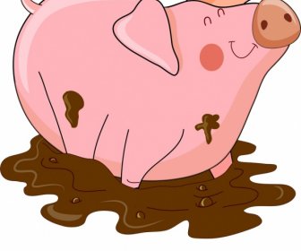 牛背景豬圖示彩色卡通設計