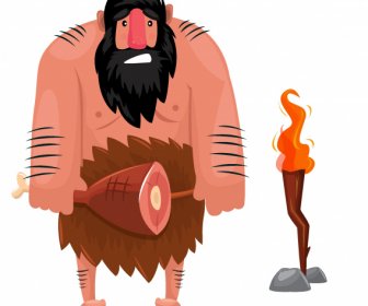 пещерный человек значок древний человек эскиз мультипликационный персонаж