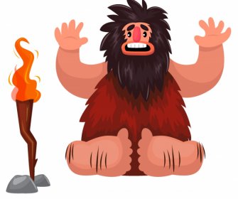 Caveman Icon Funny Cartoon Character