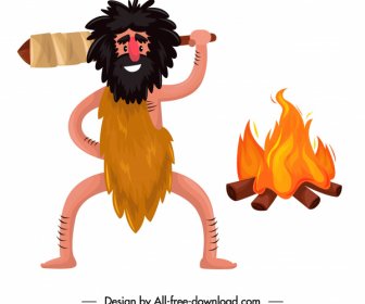 Caveman Icon Funny Cartoon Character