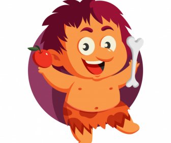 пещерный человек значок радостный мальчик эскиз мультипликационного персонажа