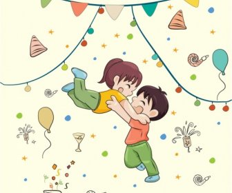 Celebration Background Joyful Kids Ribbon Decor Cartoon Design