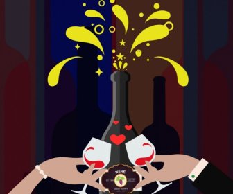 Desenha ícones Tinindo De Celebração Fundo Vinho Garrafa Vidro