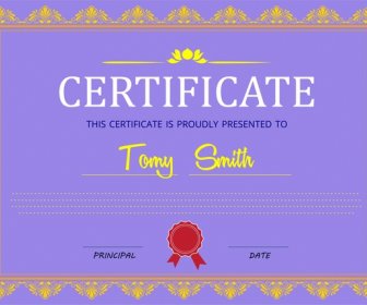 Certificate Design With Classical Border In Violet Background