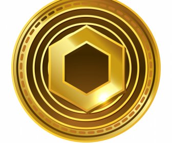 Chainlink Coin Sign Icon Shiny Golden Symmetric Geometric Design