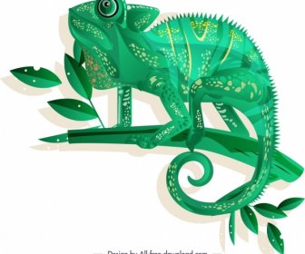 хамелеон значок существа темно-зеленый эскиз