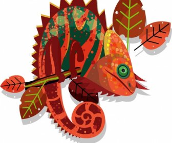 Chameleon Icon Dark Colorful Retro Flat Sketch