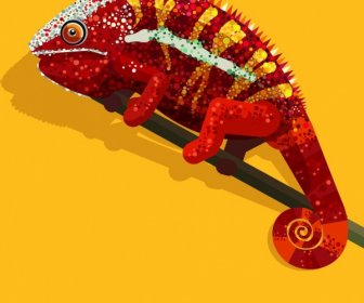 Chameleon Bức Tranh đầy Màu Sắc Lấp Lánh Trang Trí Phẳng Thiết Kế
