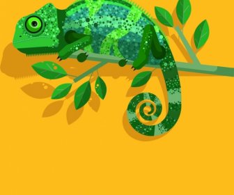 ícone Animal Selvagem Camaleão Design Plano Verde