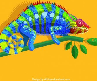 Chameleon Wild Animal Painting Colorful Sparkling Flat Design