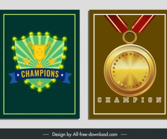 Champion Award Templates Shiny Colorful Shield Medal Shapes