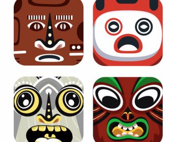 Personagens Máscaras Modelos Coloridos Quadrados Design Emocional Esboço