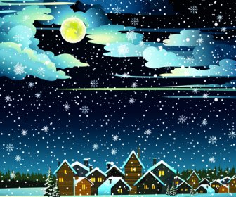 Bella Notte D'inverno, I Paesaggi Disegno Vettoriale
