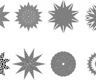 格子花紋星和圓圈形狀向量插圖