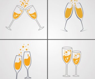 Cheering Wine Glasses Background Sets Cartoon Icons Sketch