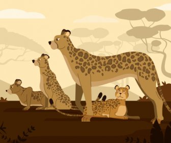 cheetah family cartoon painting