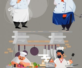 Chef Carriera Icone Cartoon Personaggi Schizzo
