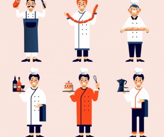 Icone Dello Chef Colorato Personaggi Dei Cartoni Animati Schizzo