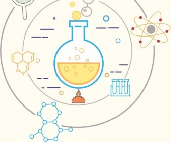 Chemistry Background Flat Circle Design Molecule Icons Decor