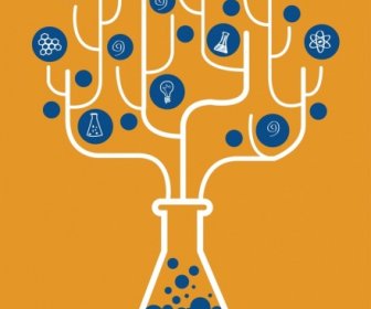 Kimia Latar Belakang Datar Pohon Hiasan Laboratorium Botol Ikon