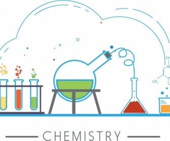 Skizzieren Sie Chemie Designikonen Elemente Lab Werkzeuge