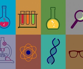 Chemie-Labor Designelemente Verschiedene Flache Farbige Symbole