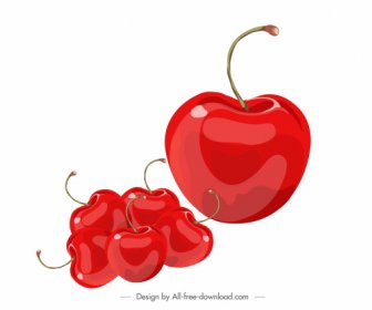 Cherries Fruit Icons Shiny Modern Red Design