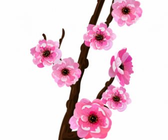 Cherry Blossom Icon Bright Colored Classical Oriental Sketch