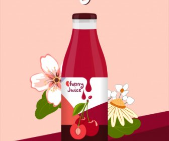 Cherry Juice Advertising Banner Colorful Flora Decor