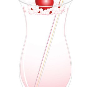 Cherry Juice And Glass Cup Vector