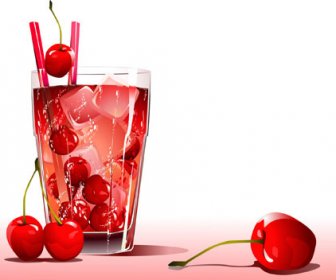 Cherry Juice And Glass Cup Vector 2