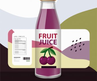 Cherry Juice Bottle Template Shiny Colored Classic Decor
