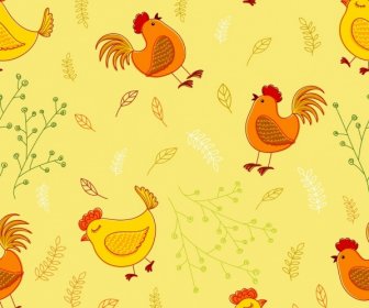 Chicken Background Multicolored Handdrawn Flat Repeating Design