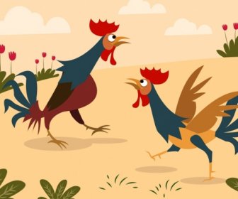 Chicken Drawing Colored Cartoon Design