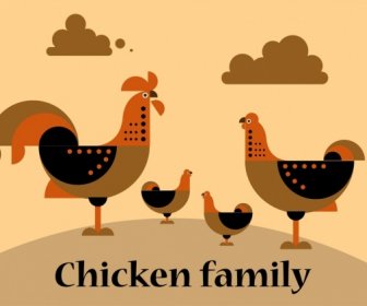 Chicken Family Background Dark Flat Icons