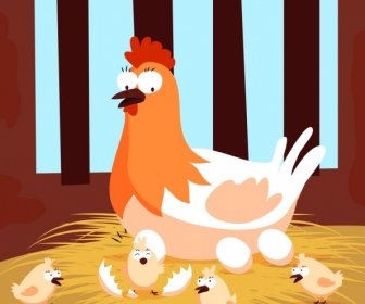 Ayam Latar Belakang Keluarga Ayam Ayam Ikon Kartun Berwarna