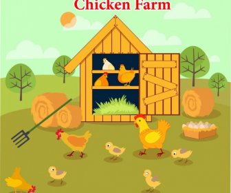Chicken Farm Drawing Hen Chick Icons Multicolored Design