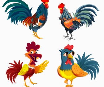 Ikon Ayam Desain Klasik Warna-warni Lucu Sketsa Kartun