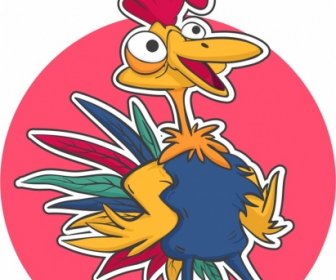 Charakter Ikona Kolorowy Kreskówka Kurczak Naklejki Projekt Szablon