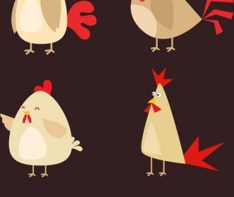 Chicken Icons Collection Colored Cartoon Design Various Character