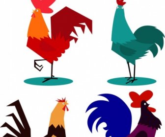 Chicken Icons Collection Various Multicolored Design